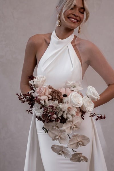 Mermaid Halter Elastic Satin Long Wedding Dresses VK25051103