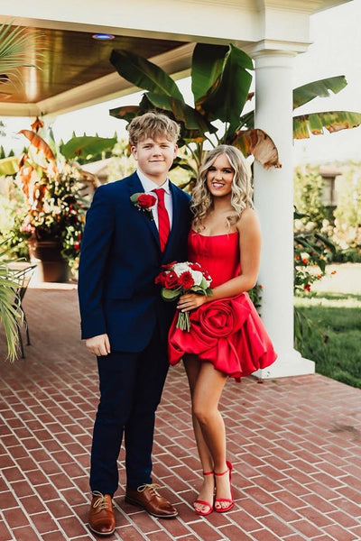 A Line Scoop Neck Red Satin Homecoming Dress VK25100707