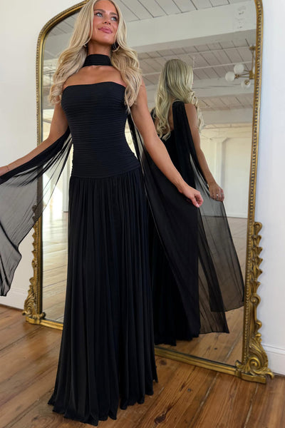 Cute Sheath Strapless Red Chiffon Long Prom Dress with Slit VK16012702