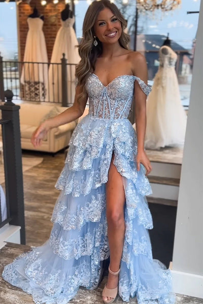 Romantic Lavender Off the Shoulder Sequin Lace Long Prom Dresses VK23091008