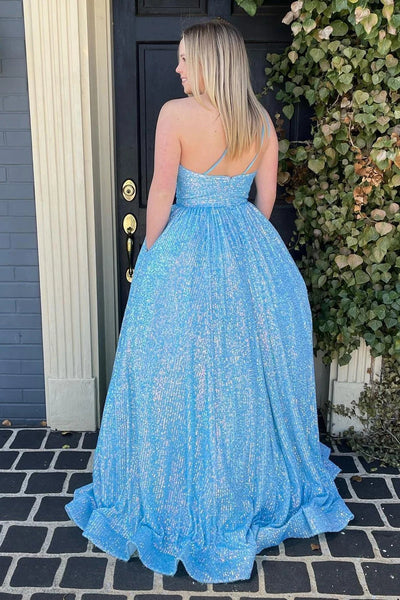 Sparkly Pink One Shoulder A Line Sequins Prom Dress VK23110603