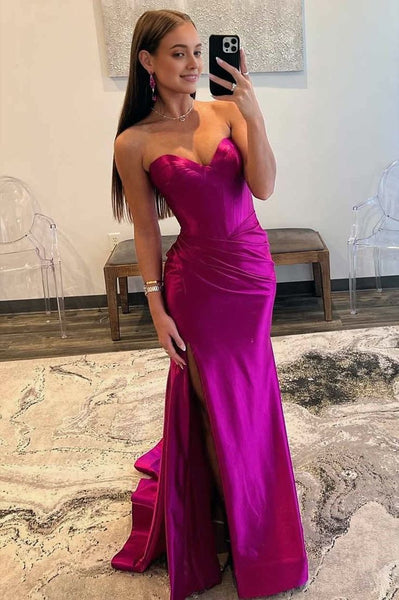 Mermaid Sweetheart Blush Satin Prom Dress with Slit VK25010401