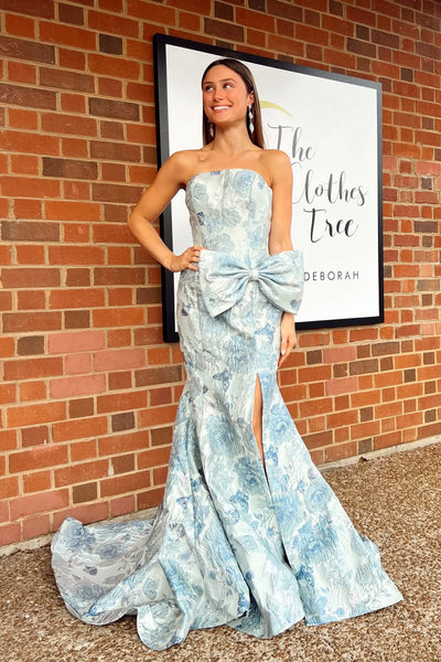Mermaid Strapless Jacquard Satin Prom Dress with Bow VK022807
