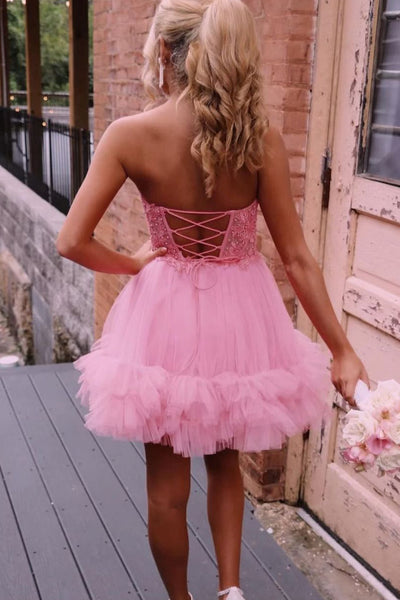Cute A Line Sweetheart Pink Tulle Short Homecoming Dresses VK24100204