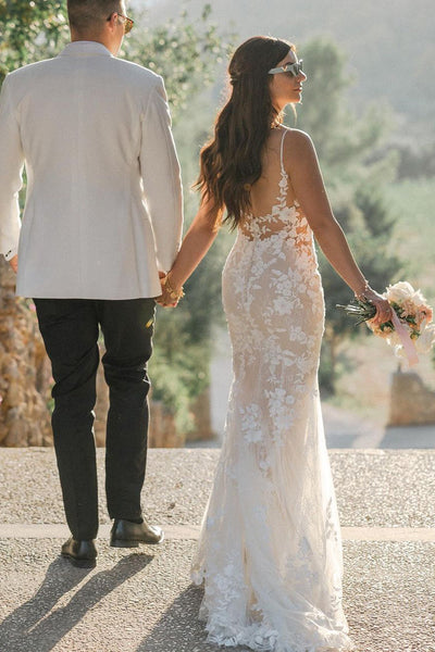 Mermaid V Neck Tulle Lace Wedding Dresses VK24011006