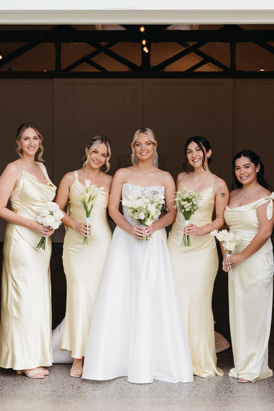 Simple Mermaid Yellow Silk Satin Long Bridesmaid Dresses VK26081906