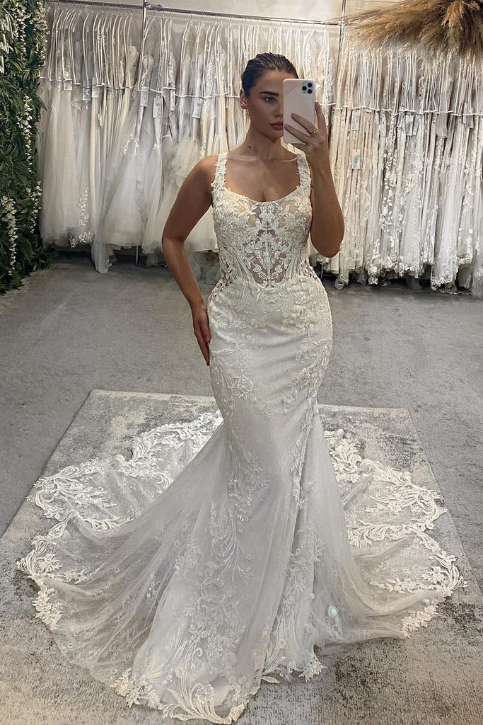 Gorgeous Mermaid Scoop Neck Lace Wedding Dresses VK23082502 Vickidress Gorgeous Mermaid Scoop Neck Lace Wedding Dresses VK23082502 Vickidress