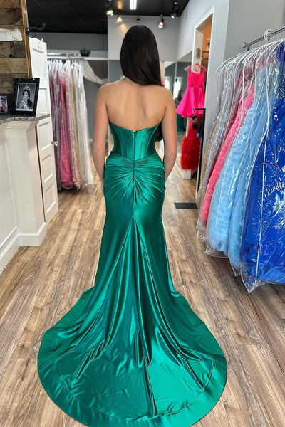 Dark Green Sweetheart keyhole Long Prom Dress with Slit VK23121105