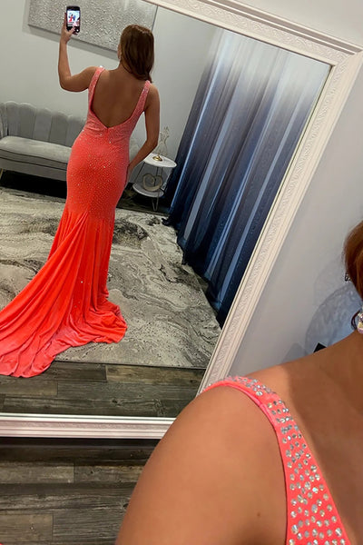 Mermaid Deep V Neck Backless Burgundy Satin Long Prom Dresses with Beads VK26010505