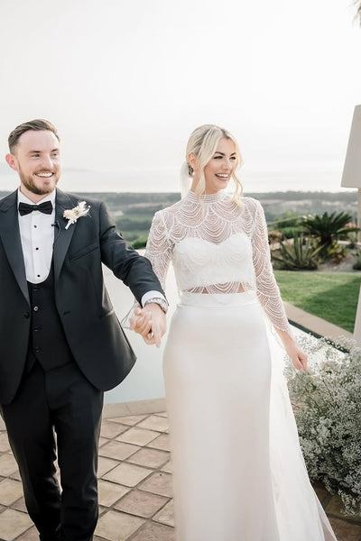 Gorgeous Mermaid Round Neck Long Sleeves Wedding Dresses with Lace Top VK25051103