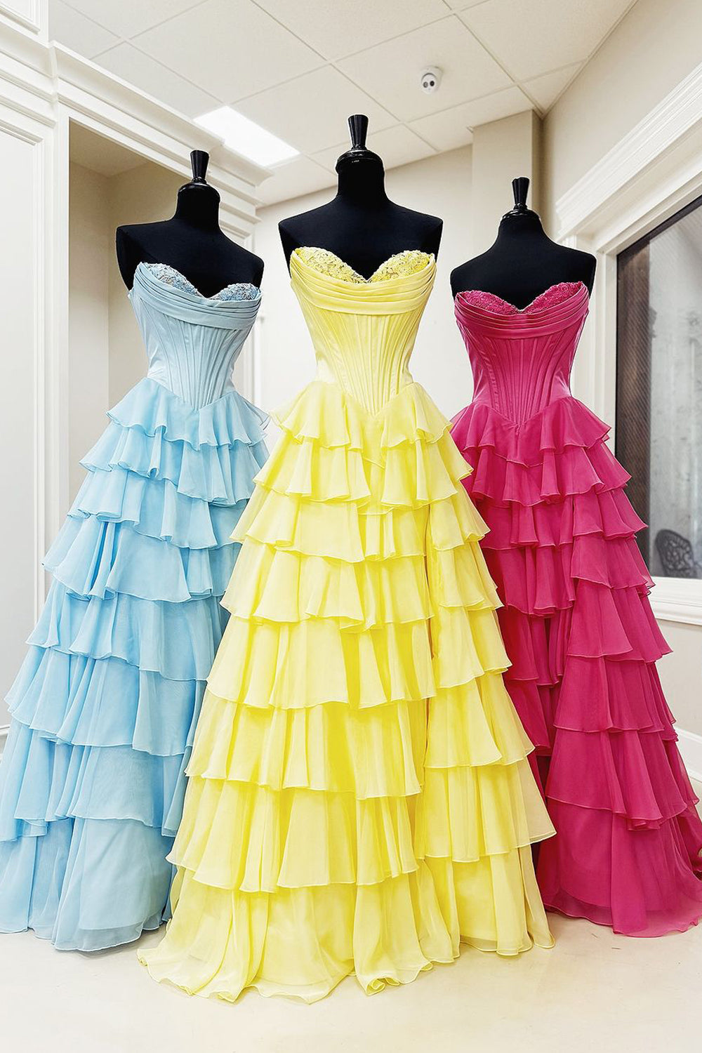 Cute Ball Gown Sweetheart Chiffon Tiered Long Prom Dresses VK24110711