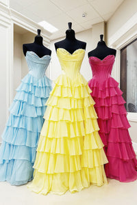 Cute Ball Gown Sweetheart Chiffon Tiered Long Prom Dresses VK24110711
