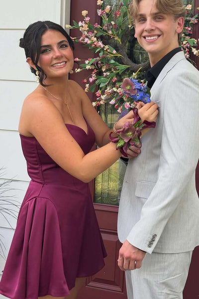 Grape Strapless A-Line Empire-Waist Sweetheart Short Homecoming Dress VK26070107