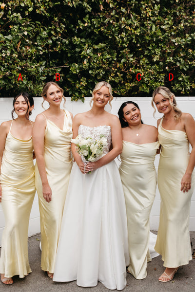 Simple Mermaid Yellow Silk Satin Long Bridesmaid Dresses VK26081906