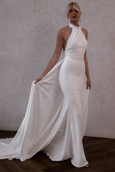 Mermaid Halter Elastic Satin Long Wedding Dresses VK25051103