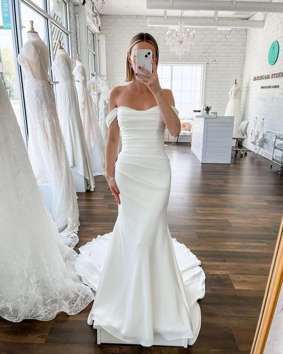 Sexy Mermaid Off The Shoulder Satin White Long Wedding Dresses Brides Dress