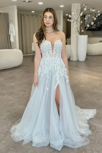 Boho A Line Sweetheart Tulle Wedding Dress with Appliques VK26060815