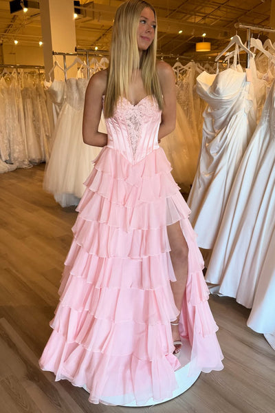 Cute A Line Sweetheart Black Chiffon Tiered Prom Dress VK26011511