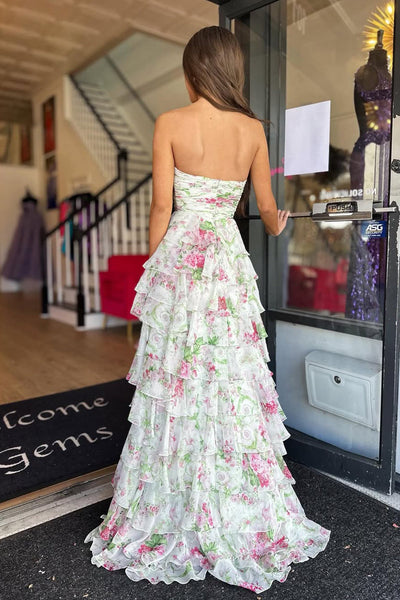 Cute Sweetheart Floral Chiffon Tiered Prom Dress with Slit VK16020301