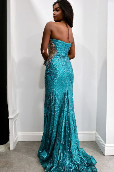 Cute Mermaid Sweetheart Sequins Lace Long Prom Dresses with Slit