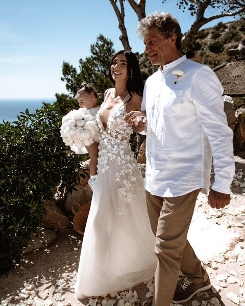 Bohemian A Line V Neck Tulle Wedding Dresses with 3D Appliques VK23051702