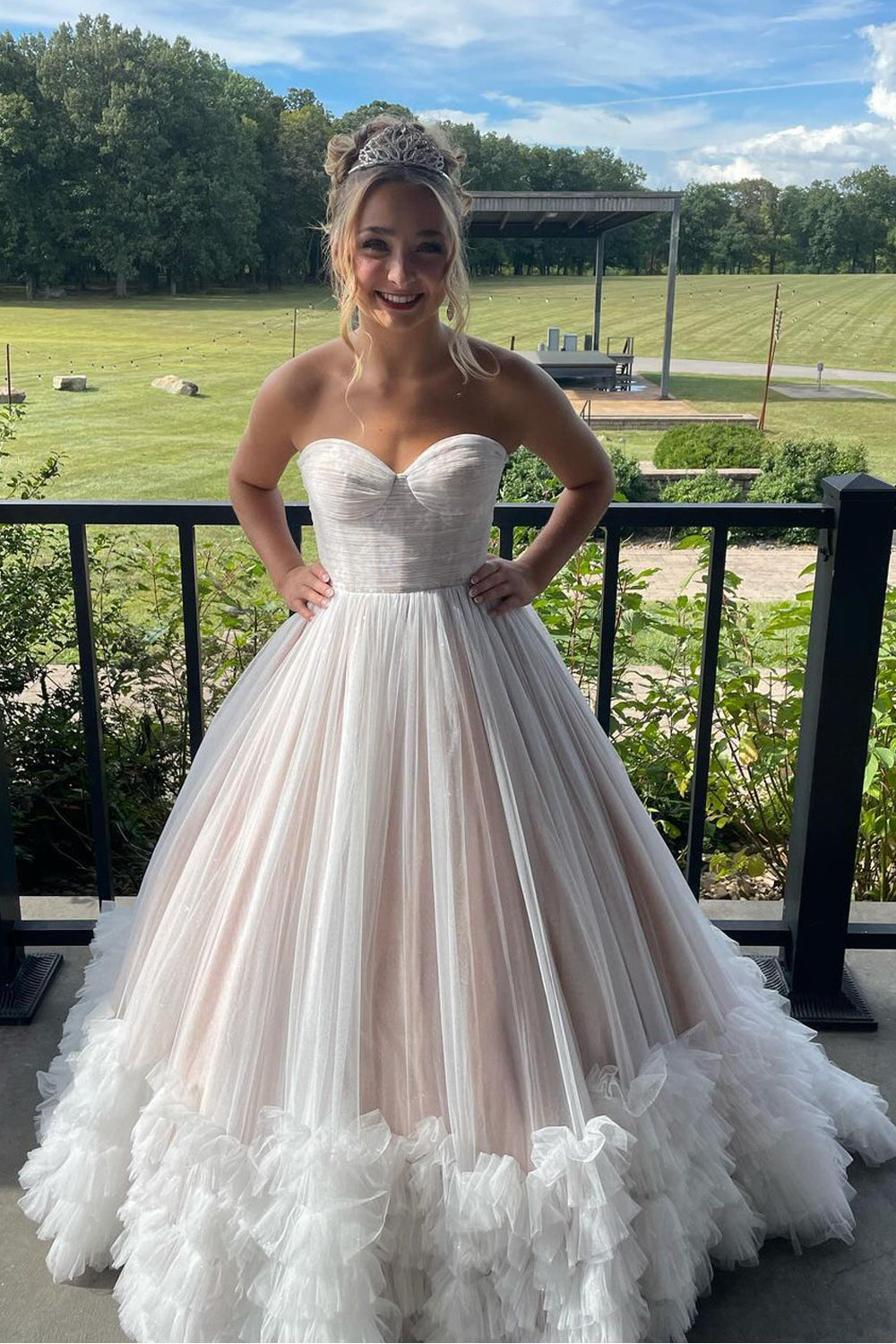 Cute Ball Gown Sweetheart Tulle Long Prom Dresses VK24092802