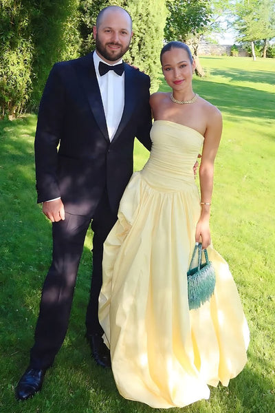 Chic Strapless Daffodil Satin Long Prom Dress VK26010509