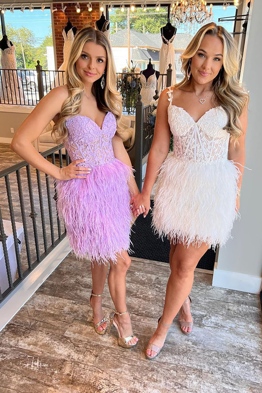 Cute Sweetheart Ivory Feather Short Homecoming Dresses with Appliques VK23061806