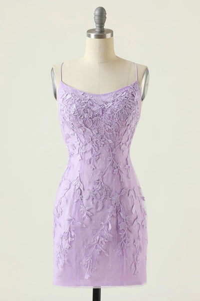Lavender Short Tight Homecoming Dress with Lace Beading VK23062107