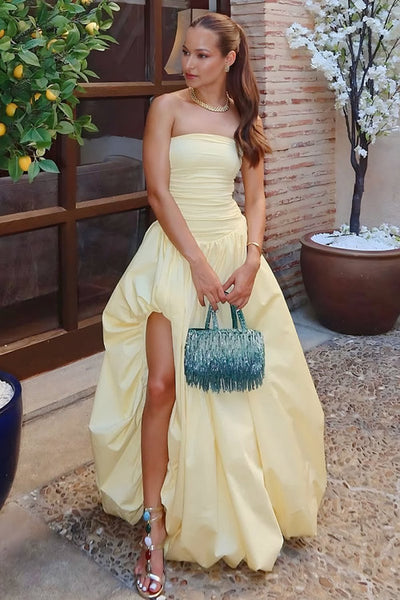 Chic Strapless Daffodil Satin Long Prom Dress VK26010509