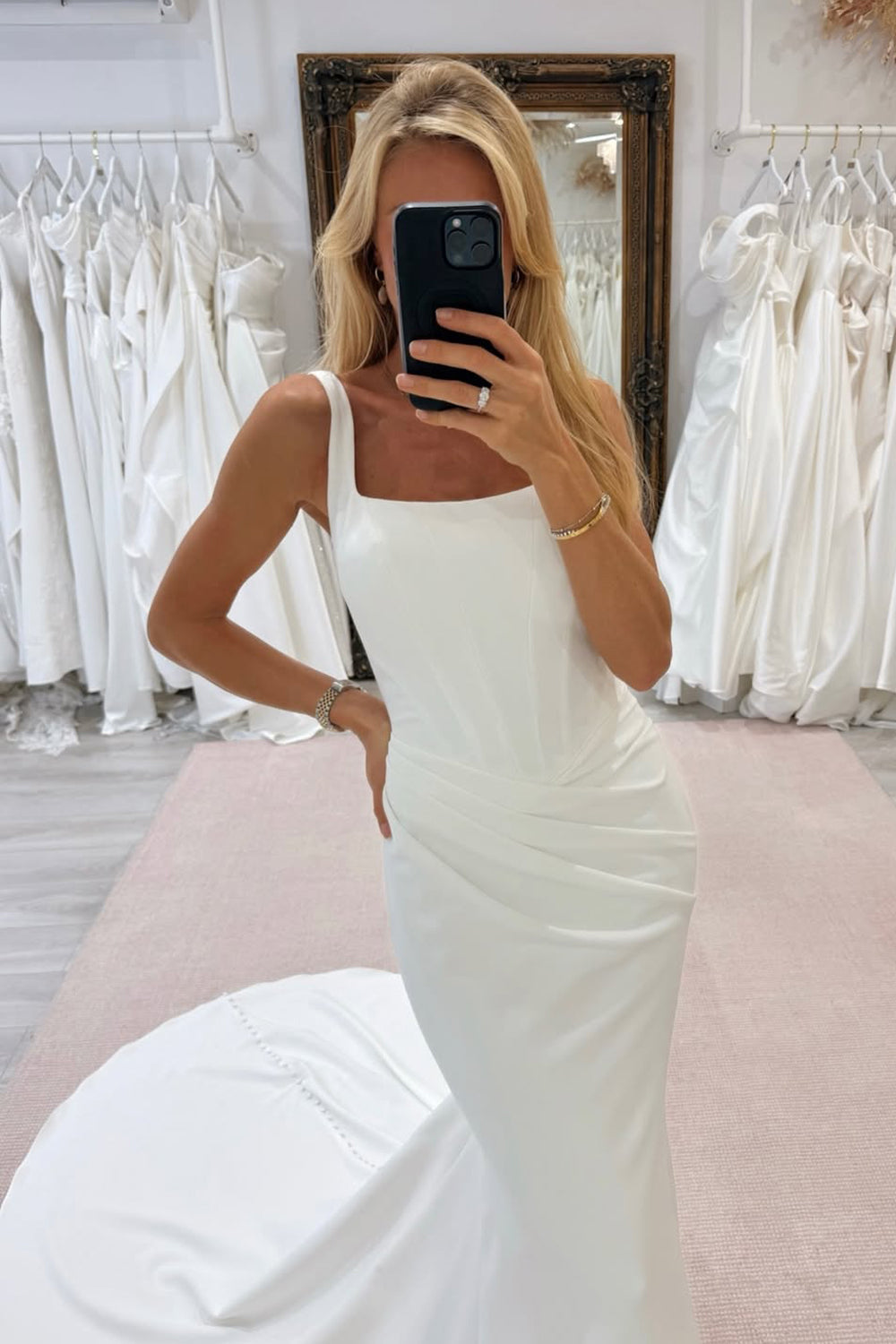 Mermaid Square Neck Elastic Satin Wedding Dress VK25112404