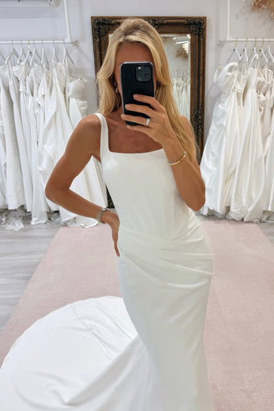 Mermaid Square Neck Elastic Satin Wedding Dress VK25112404