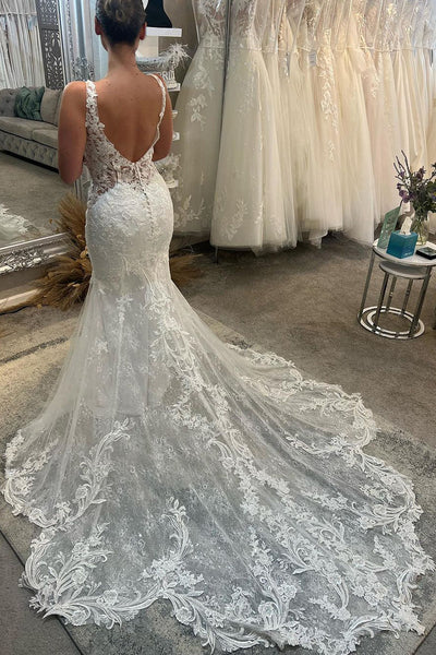 Gorgeous Mermaid Scoop Neck Lace Wedding Dresses VK23082502