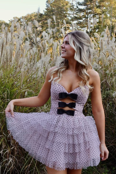 Cute A Line Sweetheart Pink Dot Tulle Homecoming Dresses VK24102905