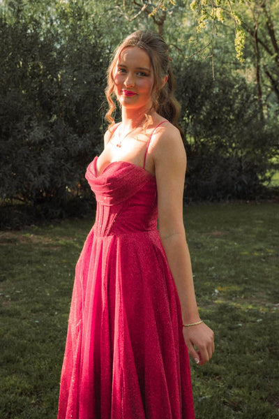 Sparkle A-Line Sweetheart Red Sequin Long Prom Dresses VK25093010