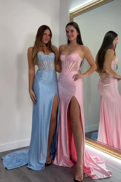 Mermaid Scoop Neck Satin Prom Dress with Rhinestones VK110209