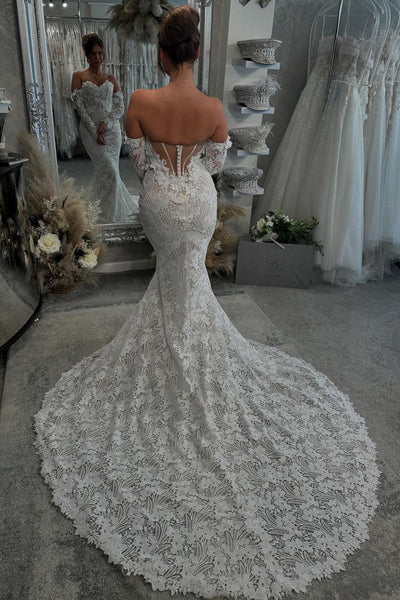 Mermaid Sweetheart Lace Long Wedding Dresses with Long Sleeves