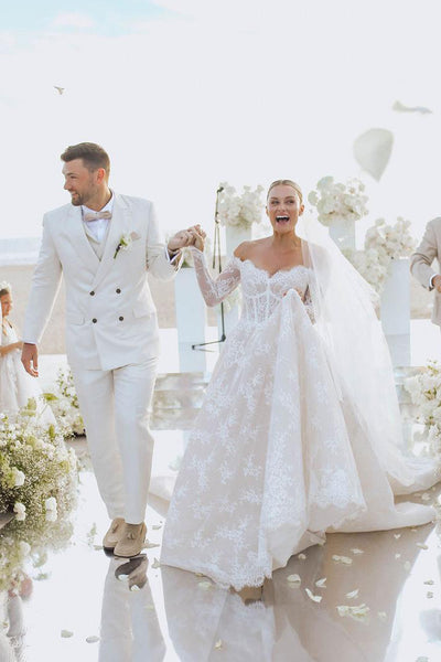 Gorgeous Ball Gown Off the Shoulder Lace Wedding Dress with Long Sleeves VK25060903