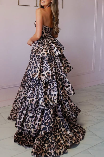 A-Line Strapless Leopard Printed Layers Long Prom Dresses VK26011104