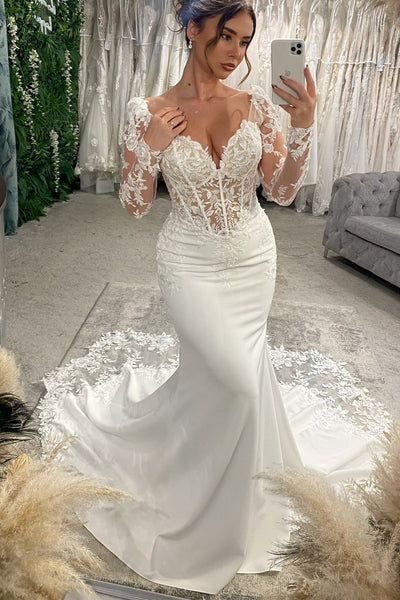 Sexy Mermaid Sweetheart Satin Appliques Wedding Dresses with Removable Sleeves VK26103010