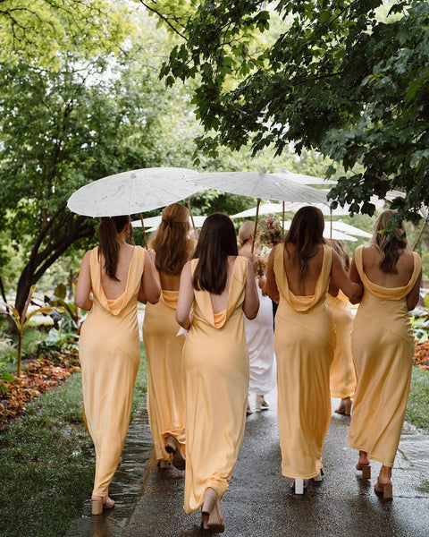 Charming Sheath V Neck Silk Saitn Bridesmaid Dresses VK23052301