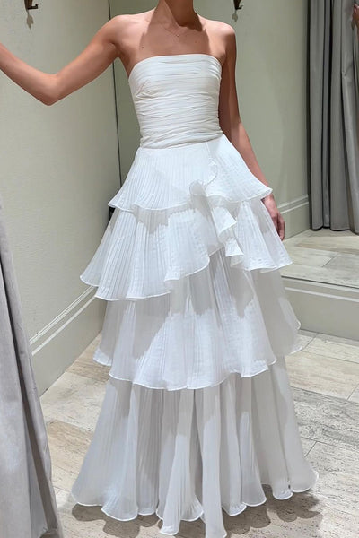 Cute A-Line Srapless Tiered Organza Satin Wedding Dresses VK23120705