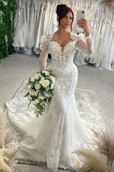 Charming Mermaid Off the Shoulder Lace Wedding Dress with Appliques VK16020611