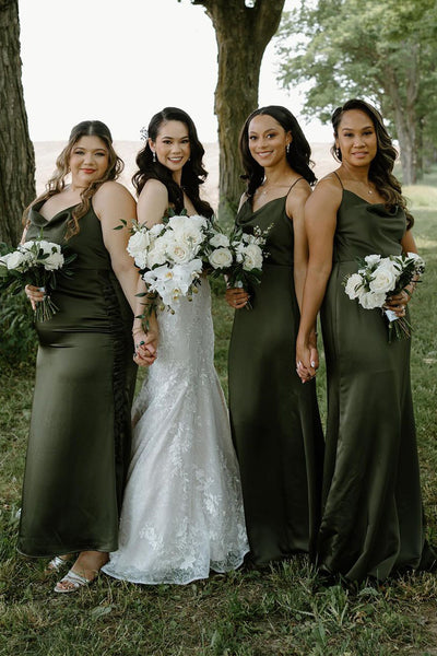 Hunter Green Silk Satin Cowl Neck Bridesmaid Dresses VK23112505