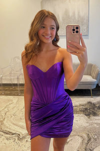 Cute Bodycon Purple Satin Homecoming Dresses VK062106