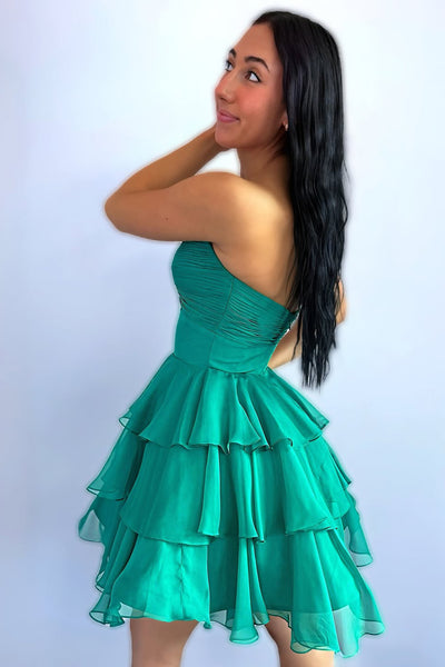 Cute A Line Strapless Green Chiffon Short Homecoming Dress VK25072403