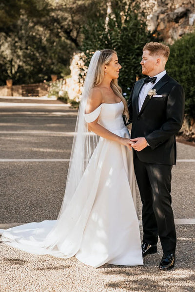 Ball Gown Off the Shoulder Satin Wedding Dress VK25061105