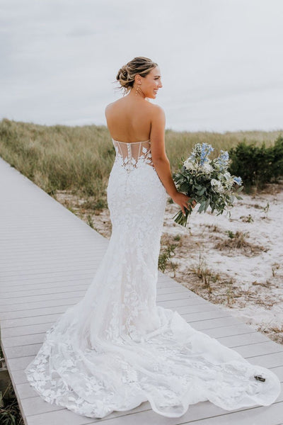 Mermaid Sweetheart Tulle Appliques Wedding Dresses with Sleeves VK24010306