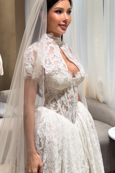 Ball Gown Strapless Vintage Lace Wedding Dresses with Sleeves VK26103006