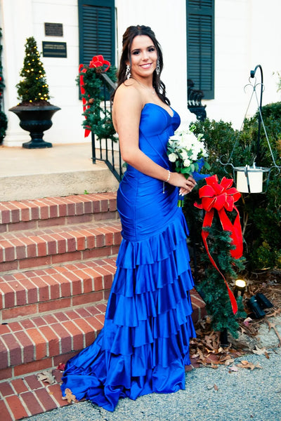 Cute Mermaid Sweetheart Royal Blue Tiered Prom Dress with Slit VK020104